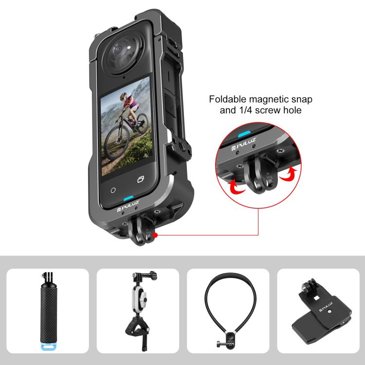 Für Insta360 X4 PULUZ Metall Schutz Käfig Rig Gehäuse Rahmen mit Objektiv Abdeckung, Metall Schutz Käfig