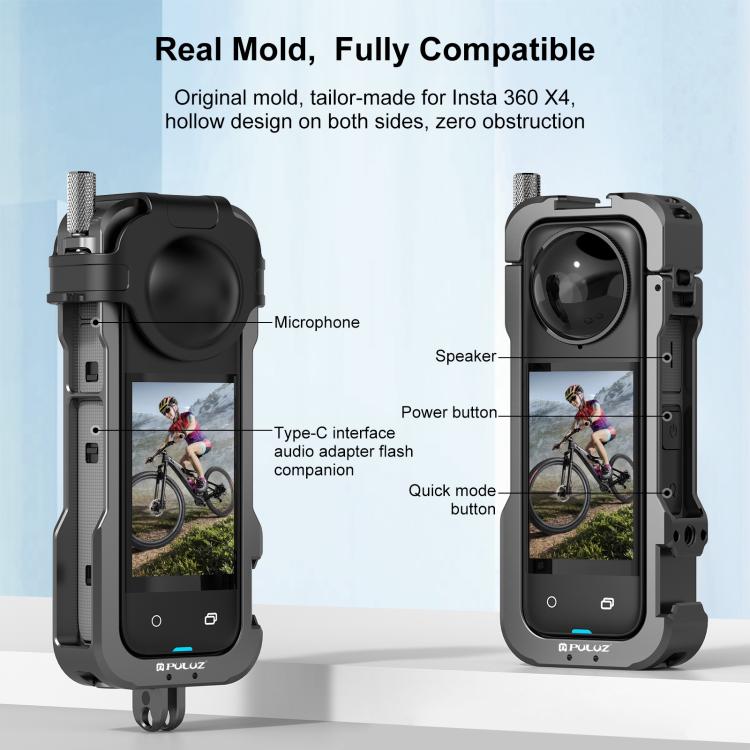 Für Insta360 X4 PULUZ Metall Schutz Käfig Rig Gehäuse Rahmen mit Objektiv Abdeckung, Metall Schutz Käfig