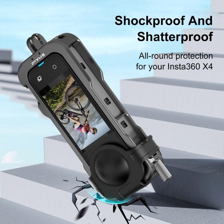 Für Insta360 X4 PULUZ Metall Schutz Käfig Rig Gehäuse Rahmen mit Objektiv Abdeckung, Metall Schutz Käfig