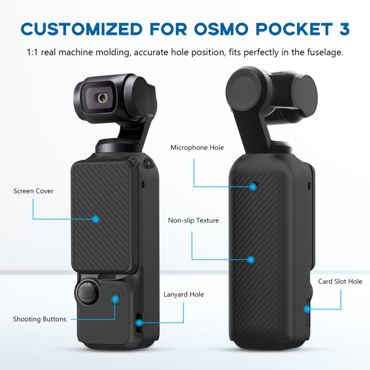Für DJI OSMO Pocket 3 PULUZ 2-in-1-Silikonschutzhüllen-Set mit Riemen, Silikonschutzhülle (grau), Silikonschutzhülle (blau), Silikonschutzhülle (schwarz)