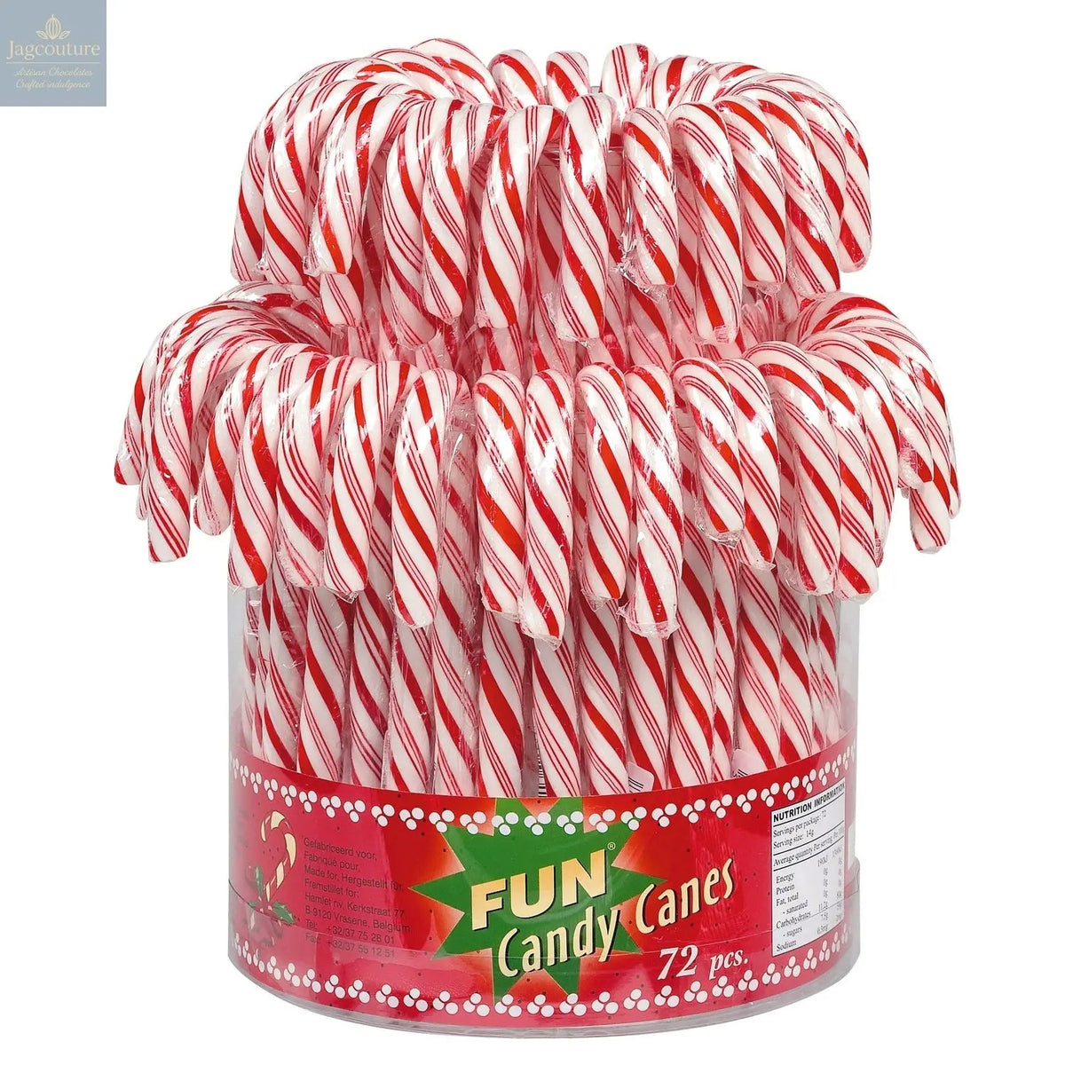 Red and white cherry flavoured candy canes in display bucket (12.8cm) 13g
