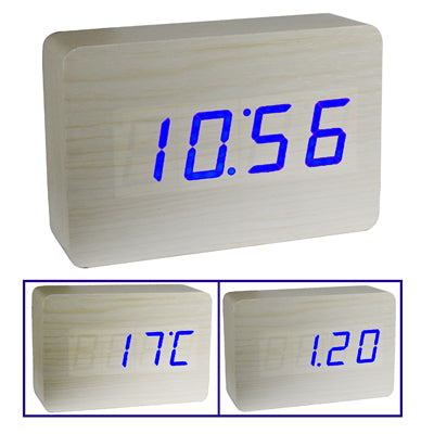 3 in 1 Wooden Clock (Alternately display time, month & date and temperature), White