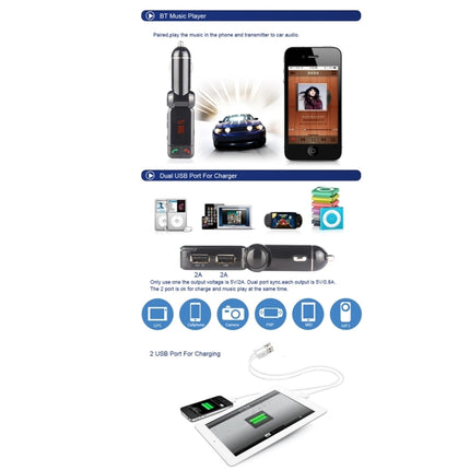 BC-06 Bluetooth Car Kit FM Transmitter Car MP3 Player with LED Display 2 USB Charger & Handsfree Function, BC06