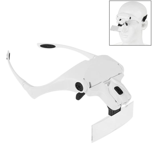 5 Lens 1.0X-3.5X Loupe Glasses Bracket Headband Magnifier with 2 LED Lights Eye Magnification Goggles Magnifying Tool, 5 Lens 1.0X-3.5X (White)