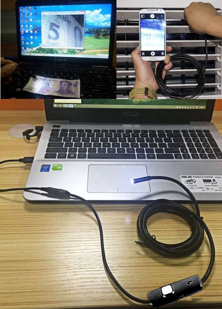 Cámara de inspección con tubo de serpiente y endoscopio micro USB a prueba de agua con 6 LED para teléfono Android OTG, longitud: 1 m, diámetro de la lente: 7 mm, 7 mm