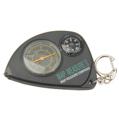 2-in-1 Portable Map Distance Measuring Measurer + Compass with Key Chain for Outdoor Camping Hiking, 2-in-1 (Black)