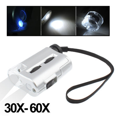 Pocket 30X-60X Microscope with 2-LED Lights / Money Detector Light, 30X-60X