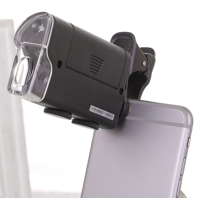 60X-100X Times Phone Microscope Clip Magnifying Jewelry Loupe With LED Light, 60X-100X Clip