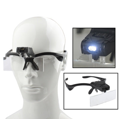 Multi-functional 1.0X / 1.5X / 2.0X / 2.5X / 3.5X Magnifier Glasses with 2-LED Lights, Random Color Delivery, 5 Lens 1.0X-3.5X (9892B)