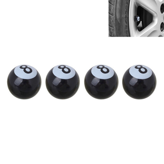 Universal 8mm American Billiards No.8 Ball Style Plastic Car Tire Valve Caps, Pack of 4