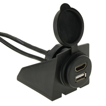 USB 2.0 & Micro HDMI (Type-D) Male to USB 2.0 & HDMI (Type-A) Female Adapter Cable with Car Flush Mount, Length: 2m, USB 2.0 & Micro HDMI Male to USB 2.0 & HDMI Female