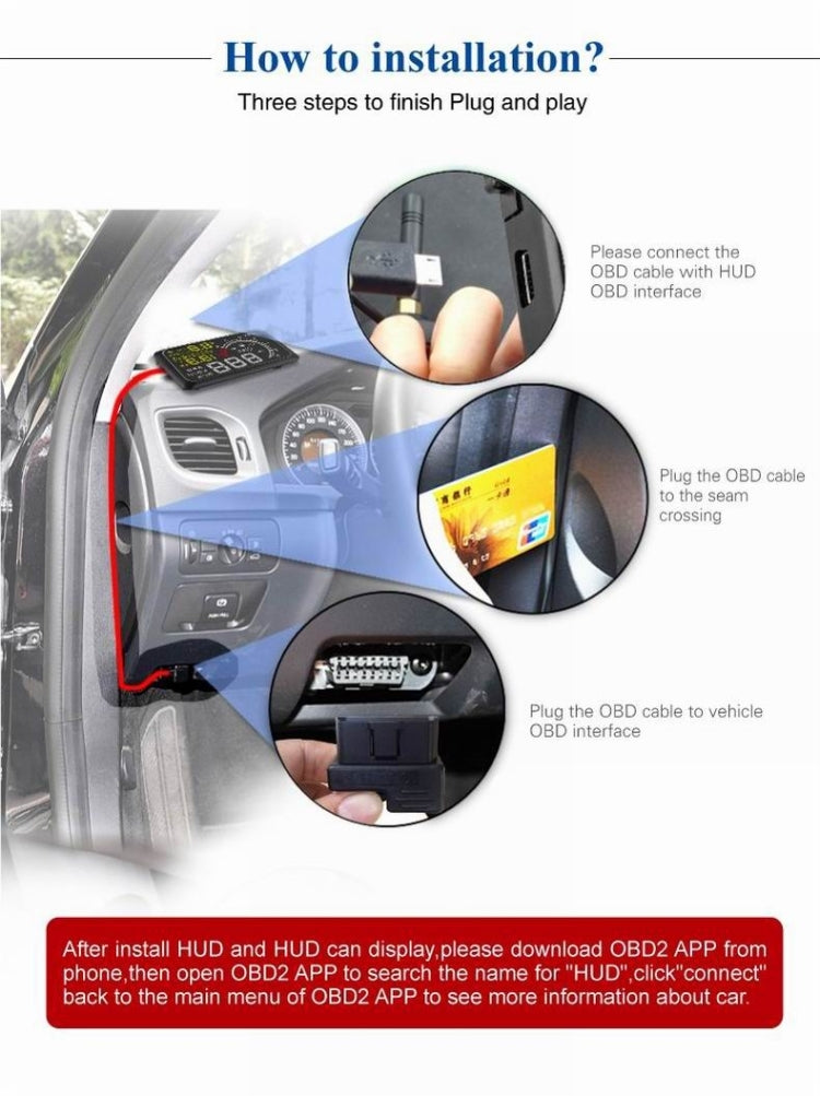 X3 Bluetooth 5.5 inch Car OBDII / EUOBD HUD Vehicle-mounted Head Up Display Security System, Support Speed & Fuel Consumption, Overspeed Alarm, Water Temperature, etc