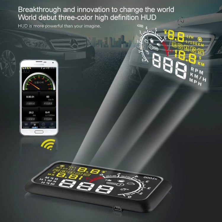 X3 Bluetooth 5.5 inch Car OBDII / EUOBD HUD Vehicle-mounted Head Up Display Security System, Support Speed & Fuel Consumption, Overspeed Alarm, Water Temperature, etc