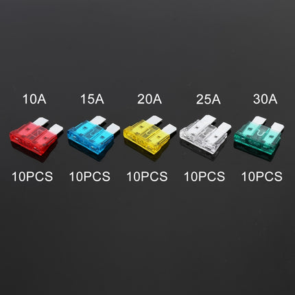 50 PCS 10A / 15A / 20A / 25A / 30A Blade Fuses Set for Car Vehicle