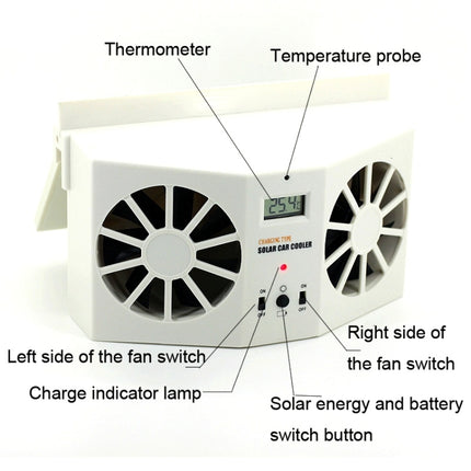 2W Solar Powered Car Auto Air Vent Cool Fan Cooler Ventilation System Radiator, with Temperature Display, 2W Solar Powered Fan