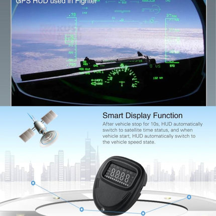 A1 2.0 inch Car GPS HUD Head Up Display Vehicle-mounted Security System, Support Speed & Real Time & Altitude & Over Speed Alarm & Compass & MPH & Auto Sleeping & KM & Satellite Signal