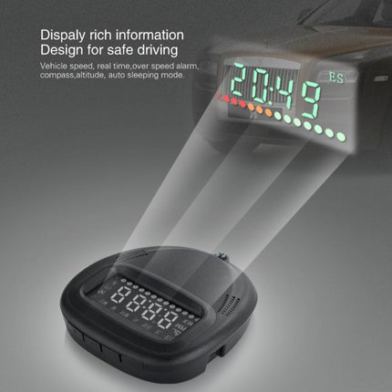 A1 2.0 inch Car GPS HUD Head Up Display Vehicle-mounted Security System, Support Speed & Real Time & Altitude & Over Speed Alarm & Compass & MPH & Auto Sleeping & KM & Satellite Signal