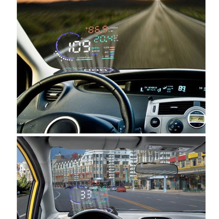 A8 5.5 inch Car OBDII HUD Warning System Vehicle-mounted Head Up Display Projector with LED, Support Fuel Consumption & Over Speed Alarm & Water Temperature & Fault Diagnosis