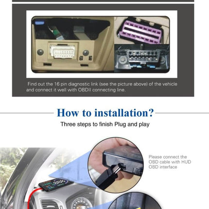 A8 5.5 inch Car OBDII HUD Warning System Vehicle-mounted Head Up Display Projector with LED, Support Fuel Consumption & Over Speed Alarm & Water Temperature & Fault Diagnosis