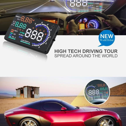A8 5.5 inch Car OBDII HUD Warning System Vehicle-mounted Head Up Display Projector with LED, Support Fuel Consumption & Over Speed Alarm & Water Temperature & Fault Diagnosis