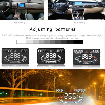 E300 5.5 inch Car OBDII / EUOBD HUD Vehicle-mounted Head Up Display Security System, Support Speed & Fuel Consumption, Overspeed Alarm,  Fuel Consumption, Water Temperature, etc.