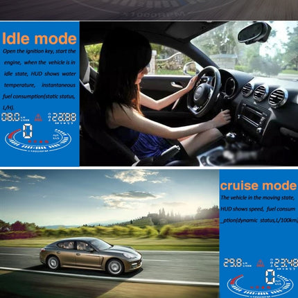 E300 5.5 inch Car OBDII / EUOBD HUD Vehicle-mounted Head Up Display Security System, Support Speed & Fuel Consumption, Overspeed Alarm,  Fuel Consumption, Water Temperature, etc.