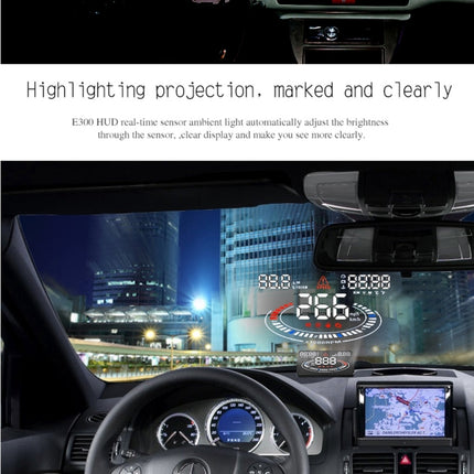 E300 5.5 inch Car OBDII / EUOBD HUD Vehicle-mounted Head Up Display Security System, Support Speed & Fuel Consumption, Overspeed Alarm,  Fuel Consumption, Water Temperature, etc.