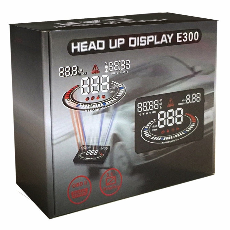 E300 5.5 inch Car OBDII / EUOBD HUD Vehicle-mounted Head Up Display Security System, Support Speed & Fuel Consumption, Overspeed Alarm,  Fuel Consumption, Water Temperature, etc.