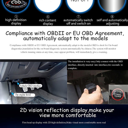 E300 5.5 inch Car OBDII / EUOBD HUD Vehicle-mounted Head Up Display Security System, Support Speed & Fuel Consumption, Overspeed Alarm,  Fuel Consumption, Water Temperature, etc.