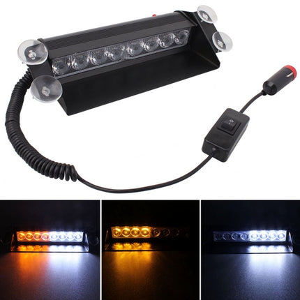 8W 800LM 8-LED 3-Modes Adjustable Angle Car Strobe Flash Dash Emergency Light Warning Lamp with Suckers, DC 12V, White + Red, White + Yellow