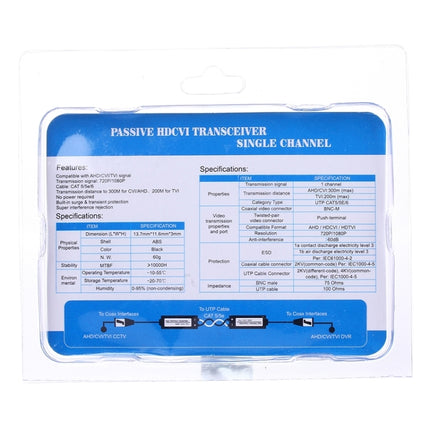 2 PCS HD 205C Coaxial CVI/TVI/AHD 1CH Passive Transceiver Video Balun, 205C