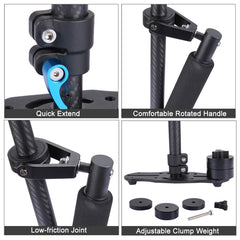 PULUZ 38.5-61cm Carbon Fiber Handheld Stabilizer for DSLR & DV Digital Video & Cameras, Capacity Range 0.5-3kg, S60T Blue