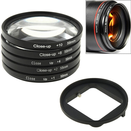6 in 1 58mm Close-Up Lens Filter Macro Lens Filter + Filter Adapter Ring for GoPro HERO3