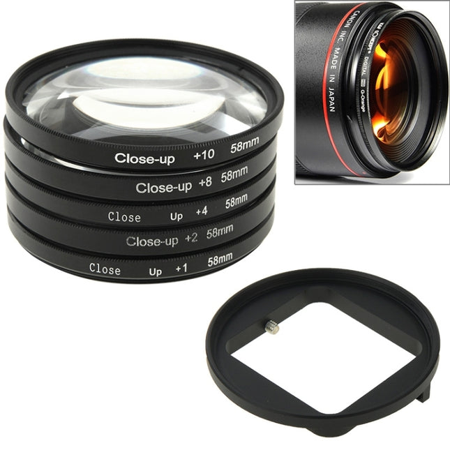 6 in 1 58mm Close-Up Lens Filter Macro Lens Filter + Filter Adapter Ring for GoPro HERO3