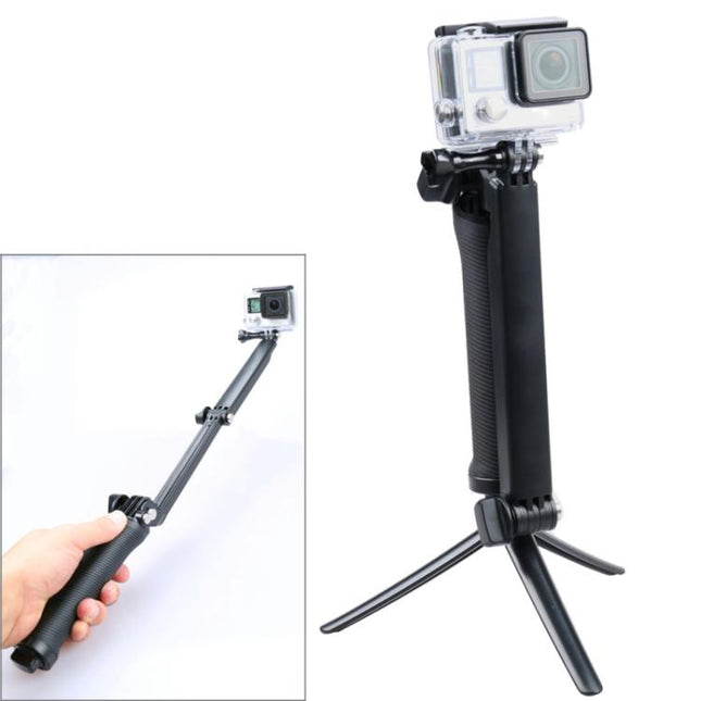 3-Way Multi Function Extendable Monopod Tripod Folding Rotating Arm Camera Handle for DJI, Insta360, GoPro and Other Action Cameras, 3-Way Monopod