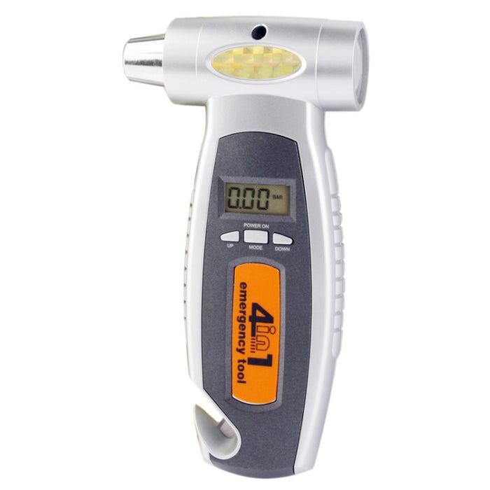 4 in 1 (Digital Tire Gauge + Flashlight + Emergency Hammer + Emergency Seat Belt Cutter) Emergency Utility Tool, 4 in 1
