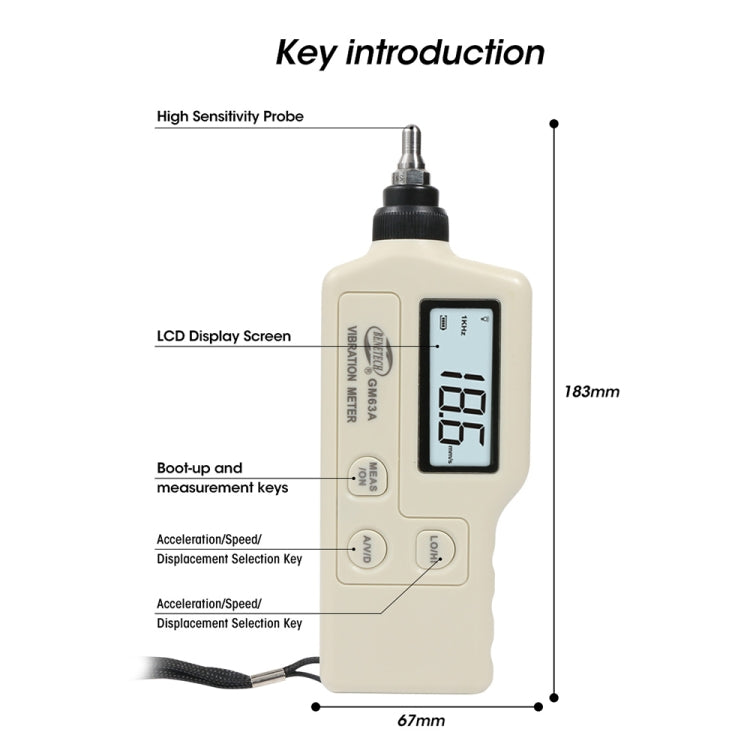 BENETECH GM63A Vibration Meter Digital Tester Vibrometer Analyzer Acceleration Velocity, BENETECH GM63A