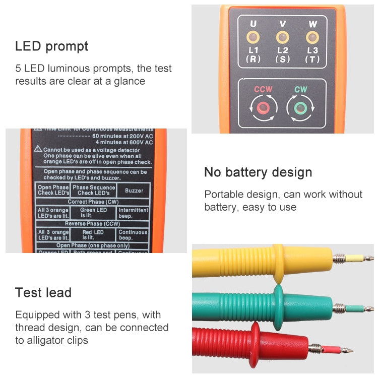 SM852B 3 Phase Rotation Tester Indicator Detector Meter