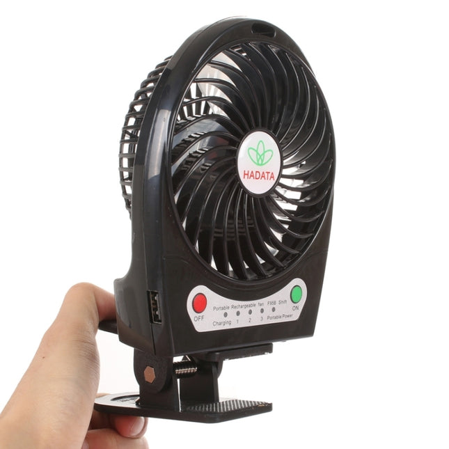 Hadata Tragbarer, wiederaufladbarer Ventilator mit 4,3 Zoll USB-/Lithium-Ionen-Akku, mit Einstellung des dritten Windgetriebes und Clip