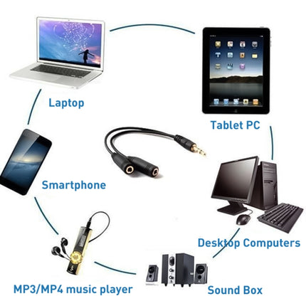 3.5mm Male to Dual 3.5mm Female Earphone Splitter adapter, Length: Approx 25cm, 3.5mm Male to 2 x 3.5mm Female
