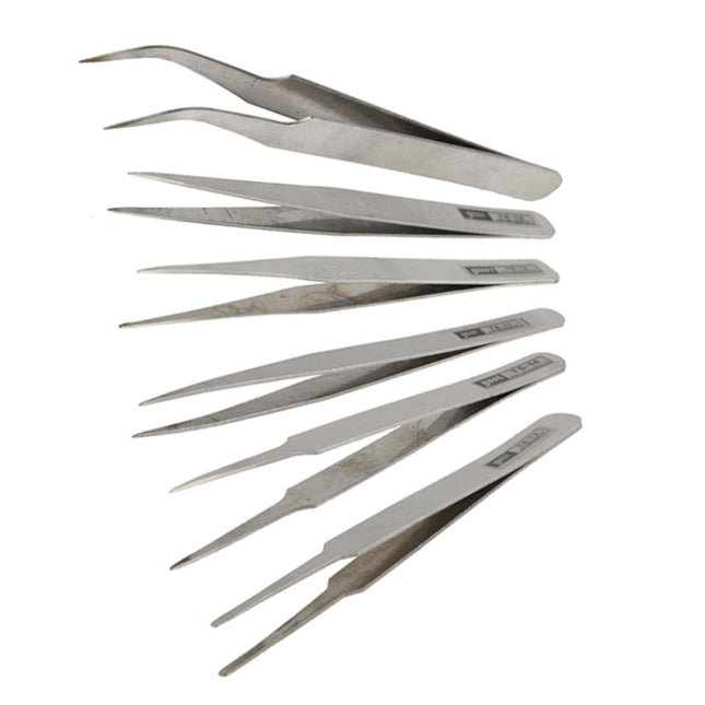 6 PCS Stainless Steel TS-10/ 11/ 12/ 13/ 14/ 15 Straight and Angled Tweezerses, TS-10/ 11/ 12/ 13/ 14/ 15