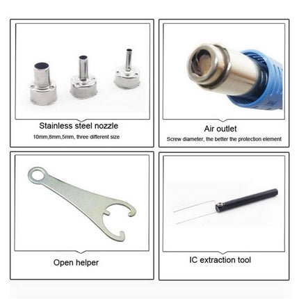 BEST BST-858D AC 220V 50Hz 650W LED Displayer Adjustable Temperature Unleaded Hot Air Gun with Helical Wind, BST-858D US Plug