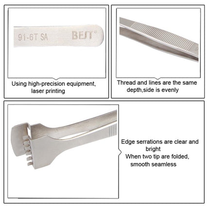 BEST BST-91-6T SA Professional Stainless Steel Wafer Tweezers for Silicon Wafer, BST-91-6T