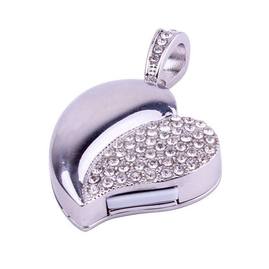 Memoria USB con forma de corazón de plata y diamantes, ideal como regalo de San Valentín, 2 GB, 4 GB, 8 GB, 16 GB, 32 GB