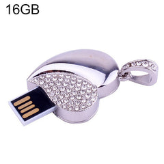 Memoria USB con forma de corazón de plata y diamantes, ideal como regalo de San Valentín, 2 GB, 4 GB, 8 GB, 16 GB, 32 GB