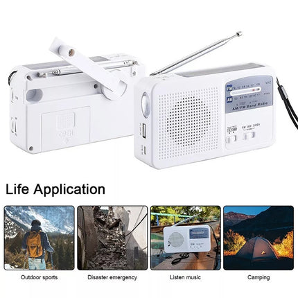 Multi-function Portable Solar / Cranked Dynamo Power LED Flashlight with AM/FM Radio & Mobile Phone Charger, RD369