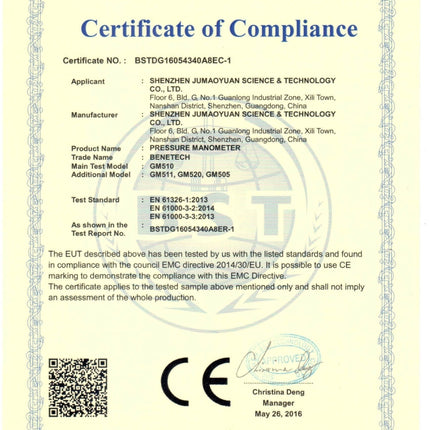 BENETECH GM510 LCD Display Pressure Manometer