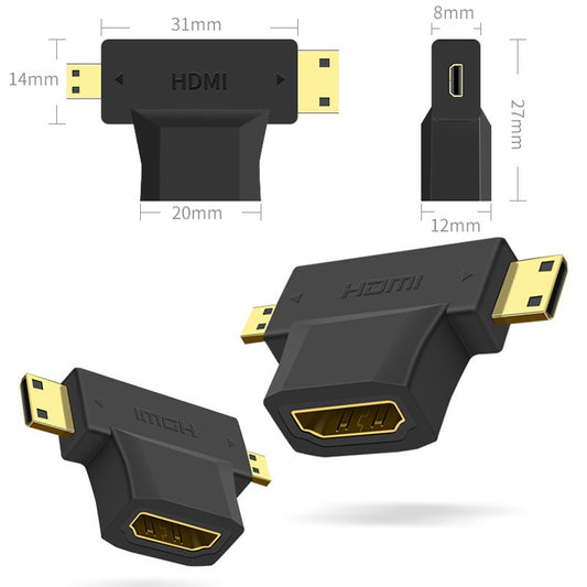 3 in 1 HDMI Female to Mini HDMI Male + Micro HDMI Male Adapter, HDMI Female to Mini HDMI+Micro HDMI