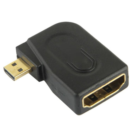 Vergoldeter Adapter von Micro-HDMI-Stecker auf HDMI-19-polige Buchse mit 90-Grad-Winkel, Micro-HDMI auf HDMI