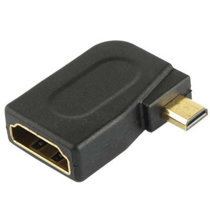 Vergoldeter Adapter von Micro-HDMI-Stecker auf HDMI-19-polige Buchse mit 90-Grad-Winkel, Micro-HDMI auf HDMI